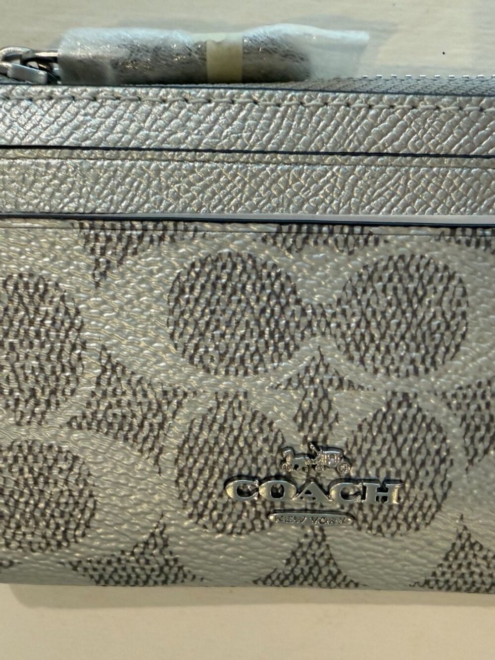 Coach Min/Skinny ID Case Card Holder Signature Canvas key chain/ Wallet Silver - Picture 9 of 14